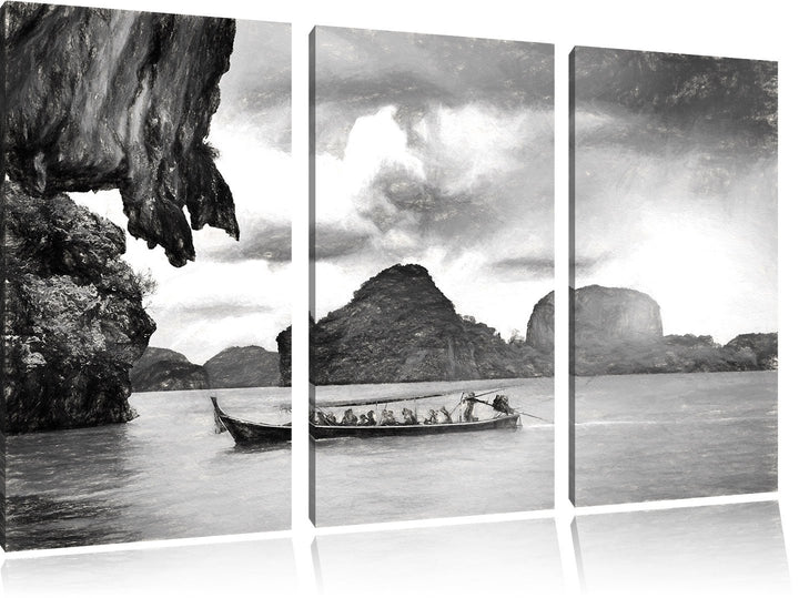 Pixxprint Thailand Phuket Playa Paradisiaca / 3-Teilig/Gesamtmass 120cm Leinwandbild bespannt auf Ho