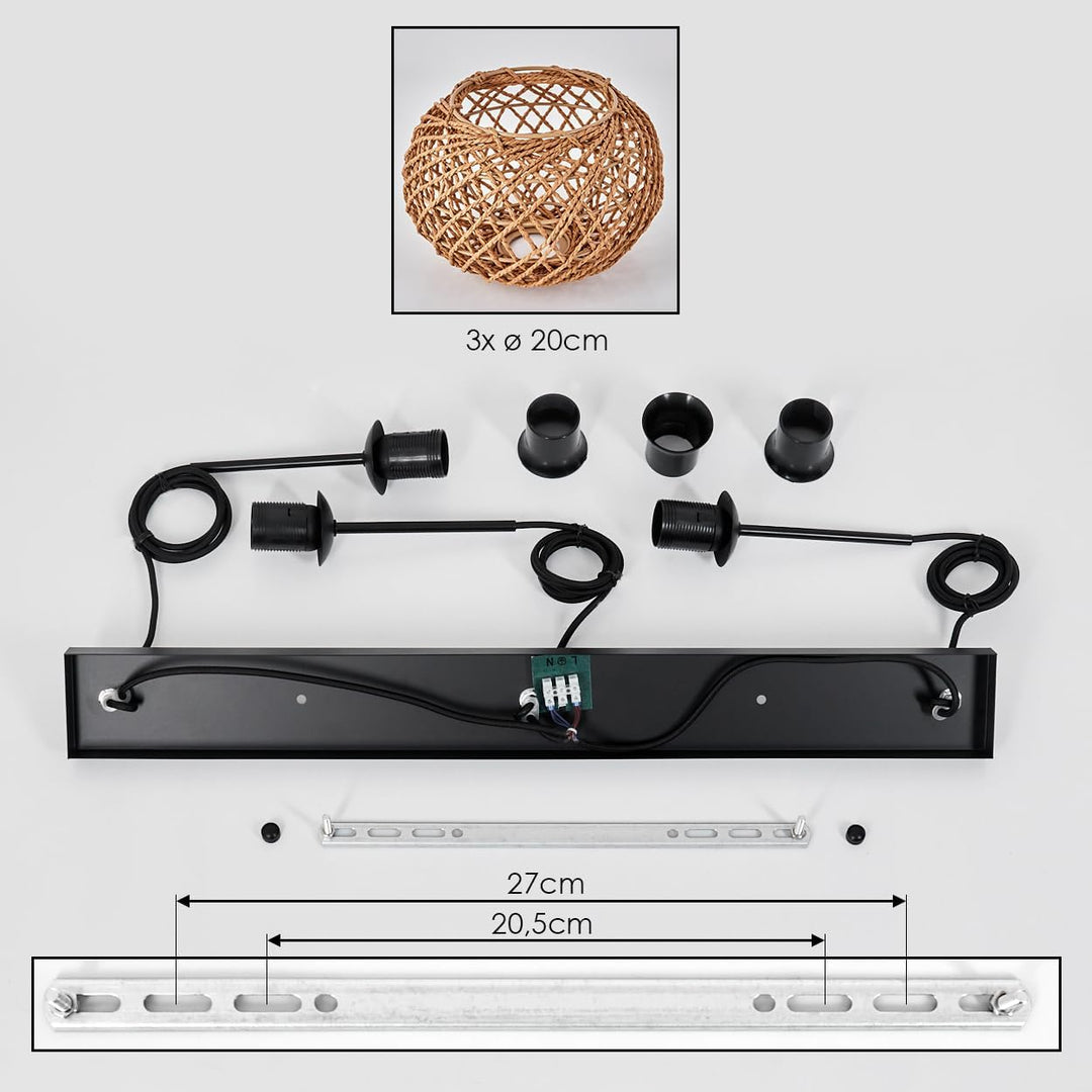 HOFSTEIN Hängeleuchte Mulstrand, 3-flammige Hängelampe aus Metall/Papiergeflecht in Schwarz/Natur, m
