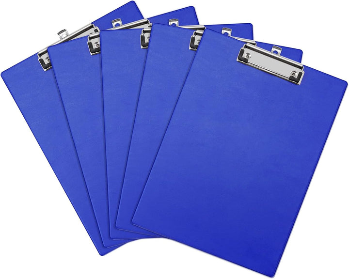 Klemmbrett DIN A4, blau, 5 Stück, aus PVC und Karton, mit ausziehbarer Aufhängeöse, für Schule, Büro