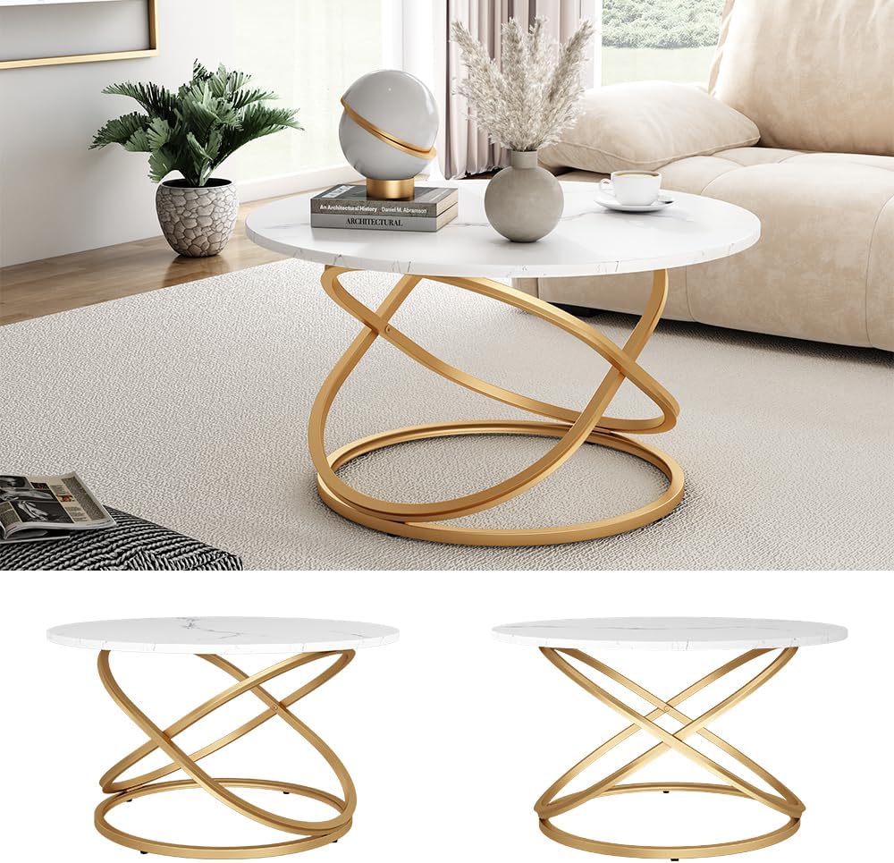 Vicco Couchtisch Calgary, Weiss/Gold, 79.5 x 46 cm mit grosse Arbeitsfläche, Weiss/Gold