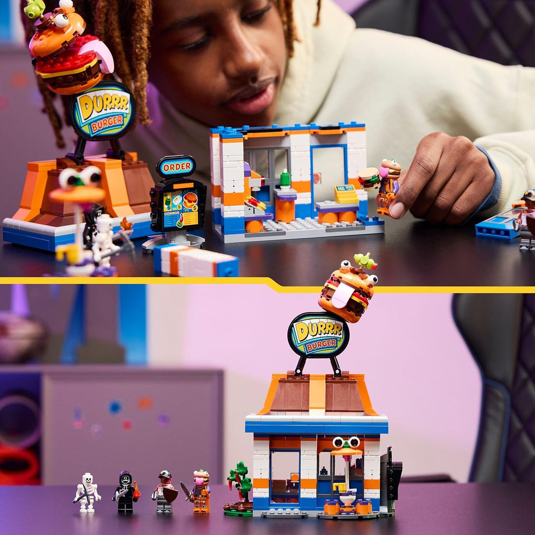 LEGO Fortnite Durrr Burger Restaurant - Gaming Spielzeug mit Strandbomber, Beefboss, Schmierfink und