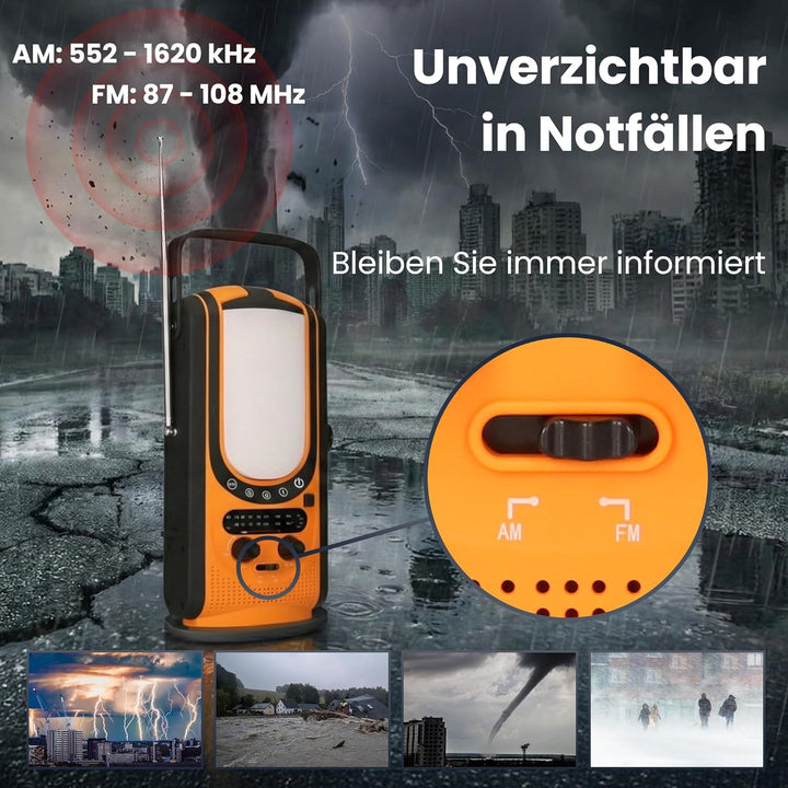 Extralnik Notfallradio AM/FM, Solar & Kurbelradio mit Powerbank 6000mAh, 6 Ladearten, USB C, Taschen