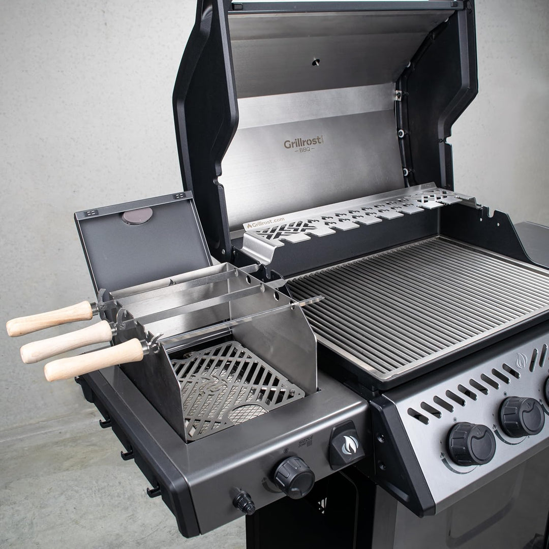 Grillrost.com Das Original Edelstahl Windschutz und Spiesshalter | für Napoleon kleine Sizzle Zone (