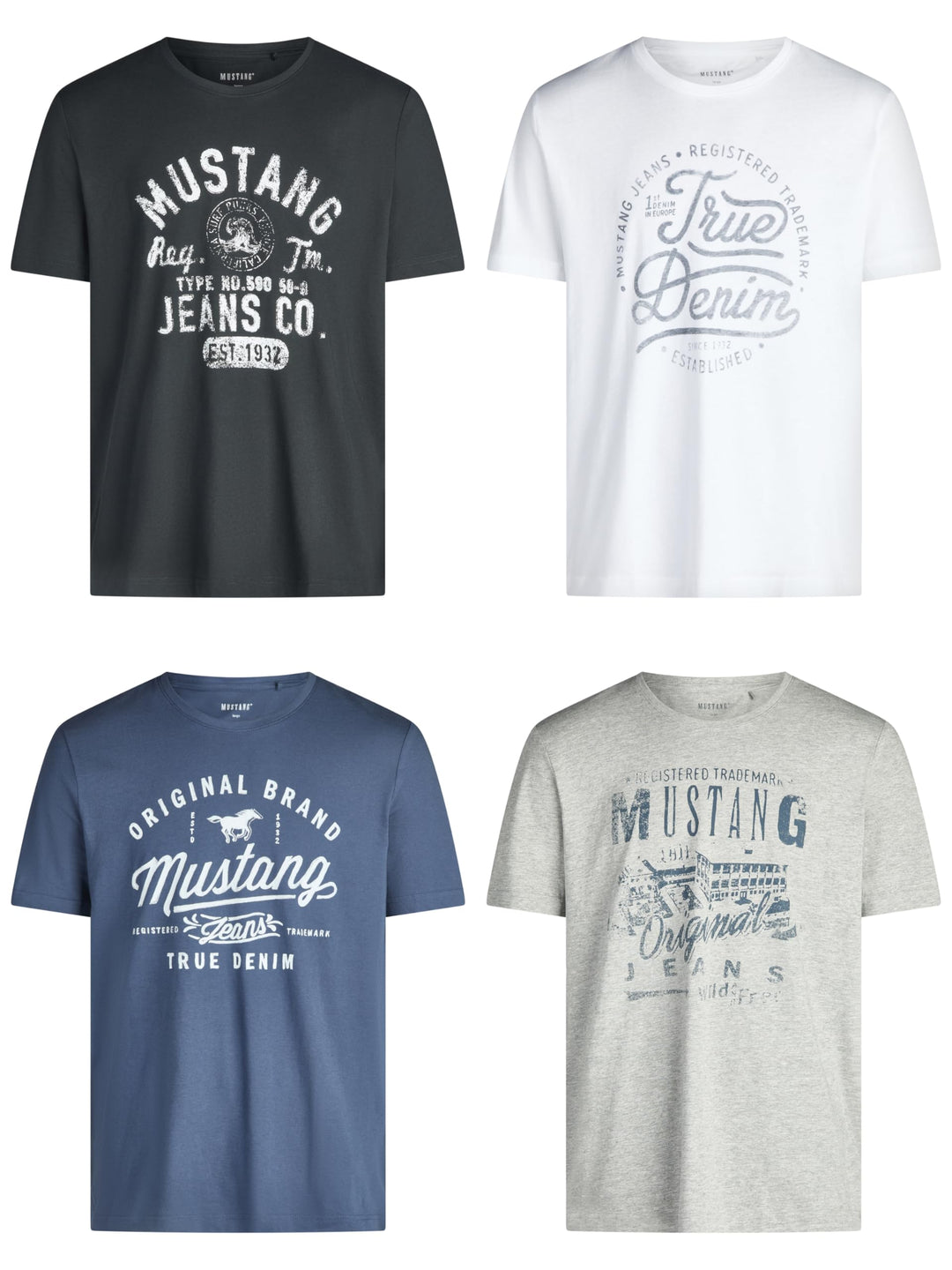 MUSTANG Tshirt Herren Baumwolle Regular Fit 4er Pack Set Rundhals Kurzarm Sommer Tee Shirt Logoprint