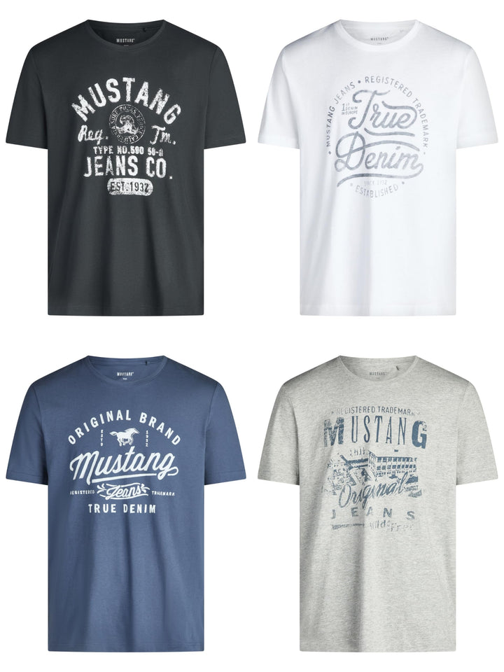 MUSTANG Tshirt Herren Baumwolle Regular Fit 4er Pack Set Rundhals Kurzarm Sommer Tee Shirt Logoprint