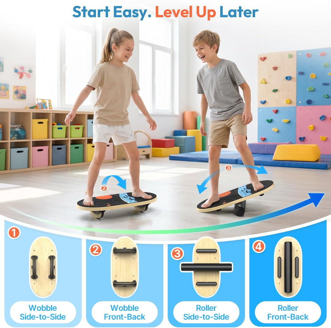 Sportneer Balance Board, Wobble Board mit verstellbaren Stoppern und Rollen | Balancier-Trainer zur