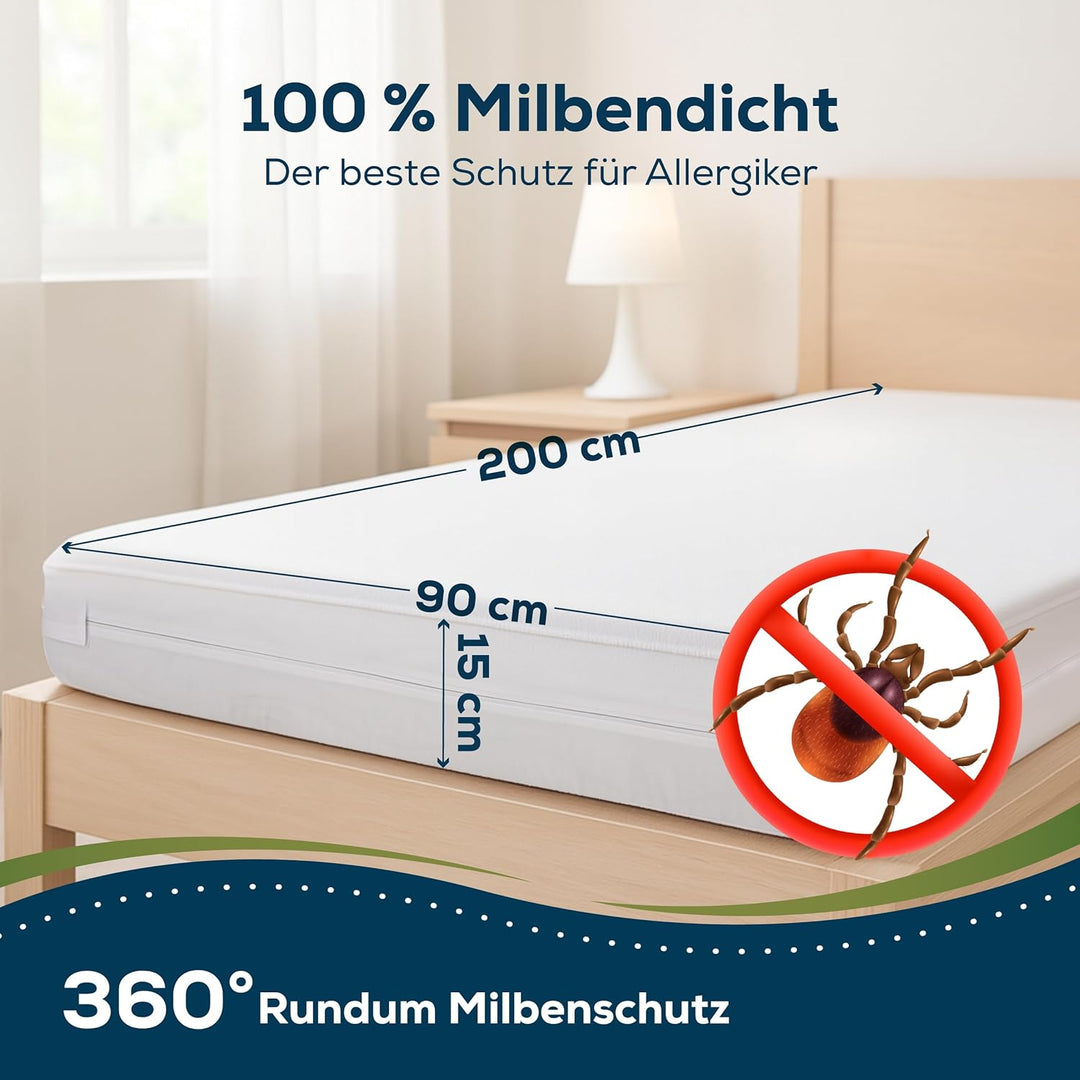 Sensalou Matratzenbezug Reissverschluss Encasing für Allergiker - 90 x 200 cm 1 90 x 200 x 15 cm, 1
