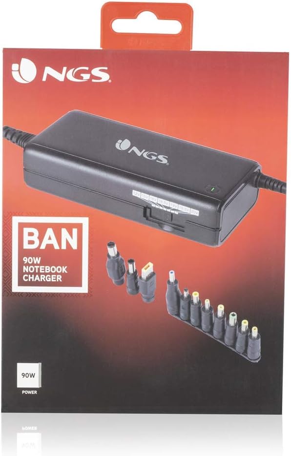 NGS BAN - Manuelles 90W Universal-Laptop-Ladegerät, Ladegerät mit 11 Adaptern, kompatibel mit HP, De
