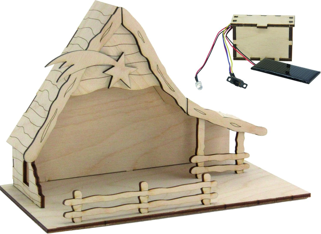 SOL-EXPERT group 44411 - Solar Weihnachtkrippe Bethlehem, Bausatz, Holz, Natur