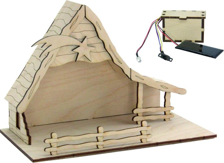 SOL-EXPERT group 44411 - Solar Weihnachtkrippe Bethlehem, Bausatz, Holz, Natur