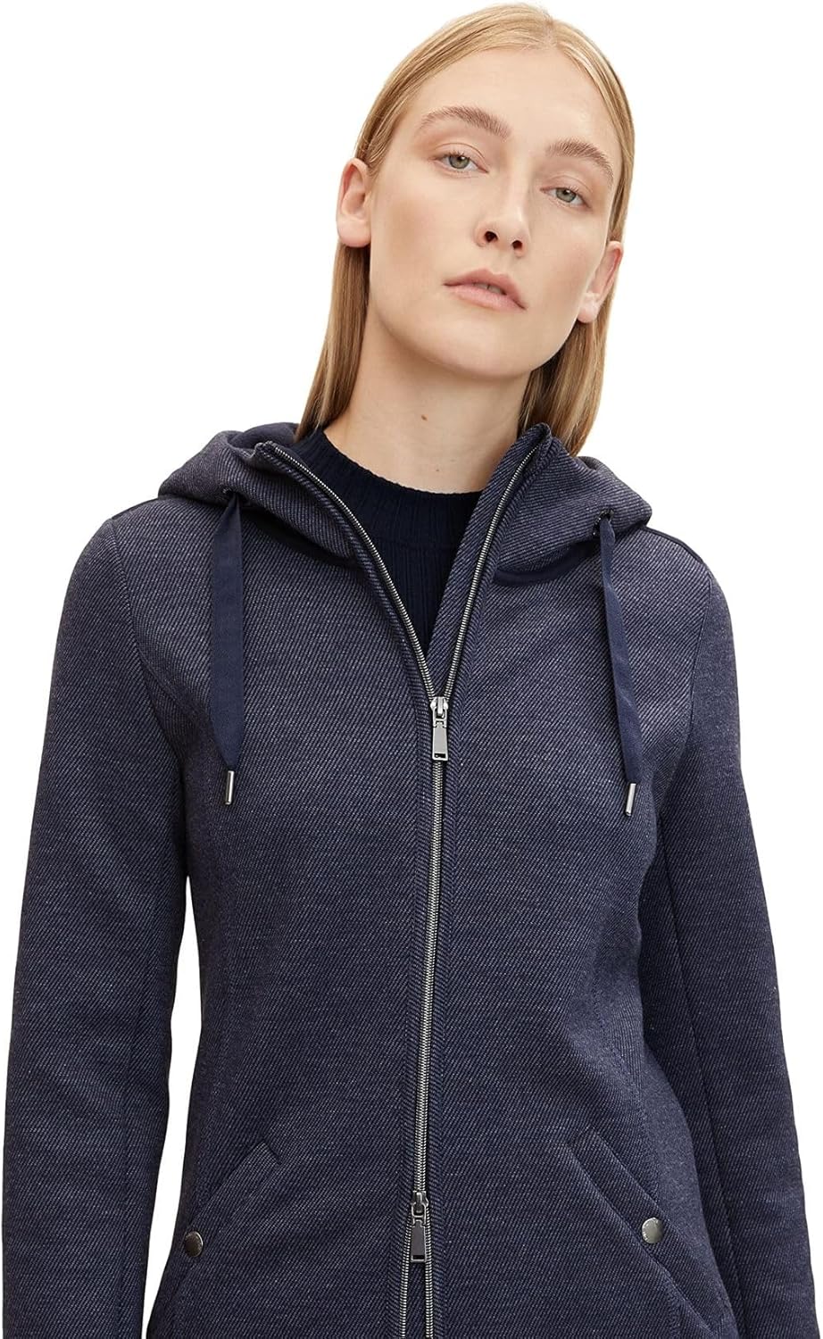TOM TAILOR Damen Fleecejacke mit Kapuze L 30592 - Navy Twill Structure, L 30592 - Navy Twill Structu