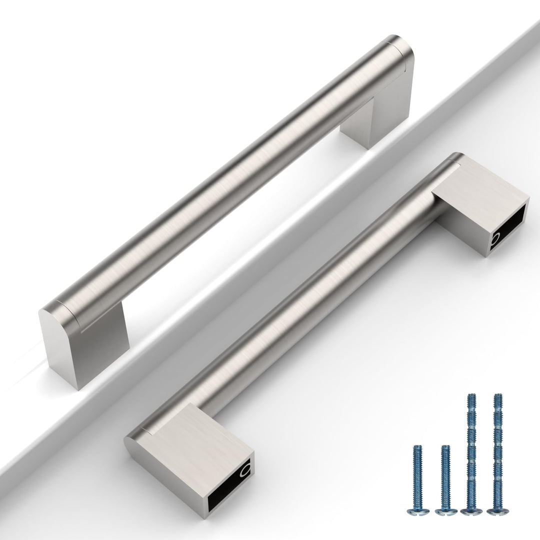 9BUILD 10 Stück Schrankgriffe Gebürsteter Nickel Lochabstand 128mm Griffe für Küchenschränke Edelsta