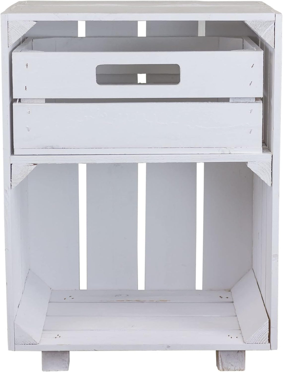 Kistenkolli Altes Land Nachttisch Abstelltisch weiss/geflammt mit Schublade ca 30x40x55cm Regalkiste