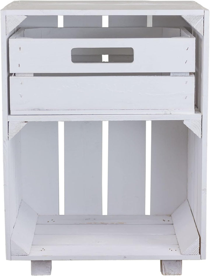 Kistenkolli Altes Land Nachttisch Abstelltisch weiss/geflammt mit Schublade ca 30x40x55cm Regalkiste