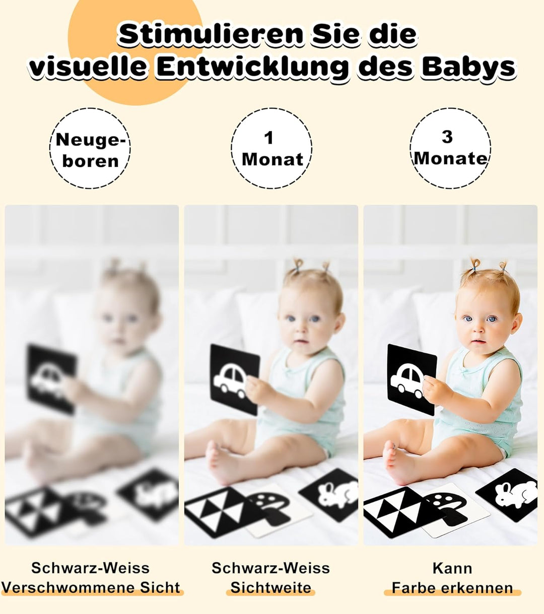 Kontrastbuch Baby, 31 PCS Schwarz Weiss Spielzeug Baby 0 3 6 12 Monate Neugeborenen Spielzeug, Schwa