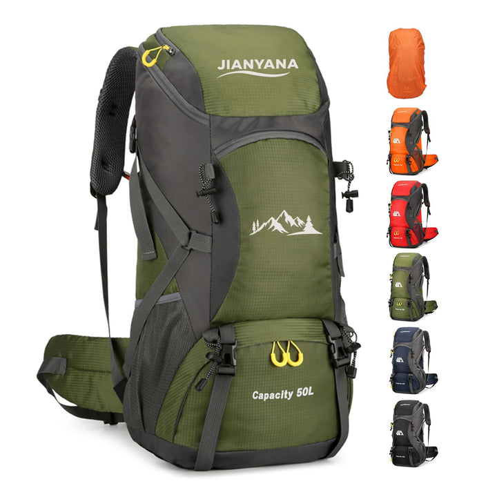 jianyana Wanderrucksack 50L Trekkingrucksack Regenhülle Reiserucksack Wasserdichter Campingrucksack