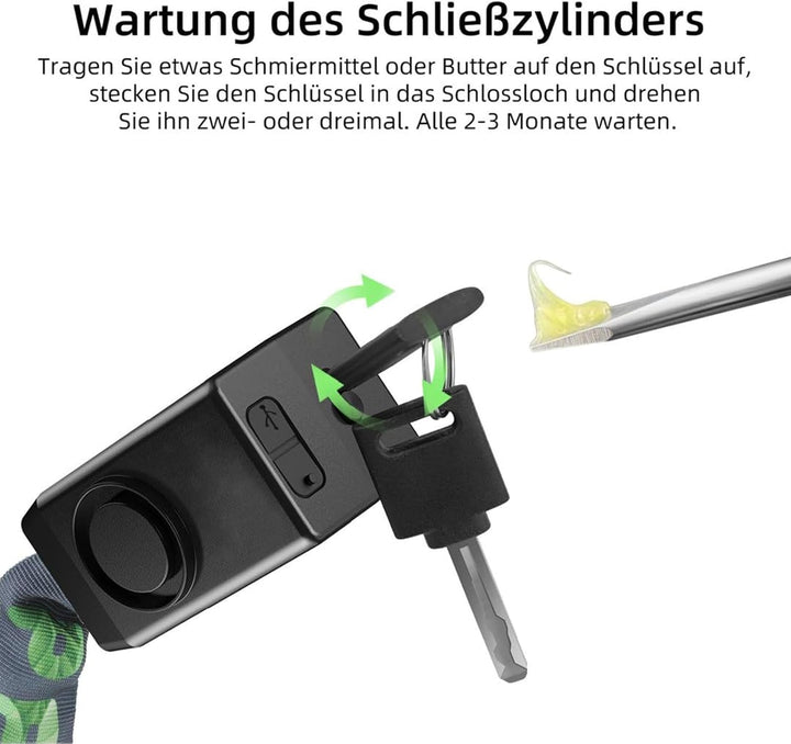 E Scooter Schloss, Fahrradschloss mit Alarm 110dB, Anti-Diebstahl E-bike Kettenschloss, USB-C auflad