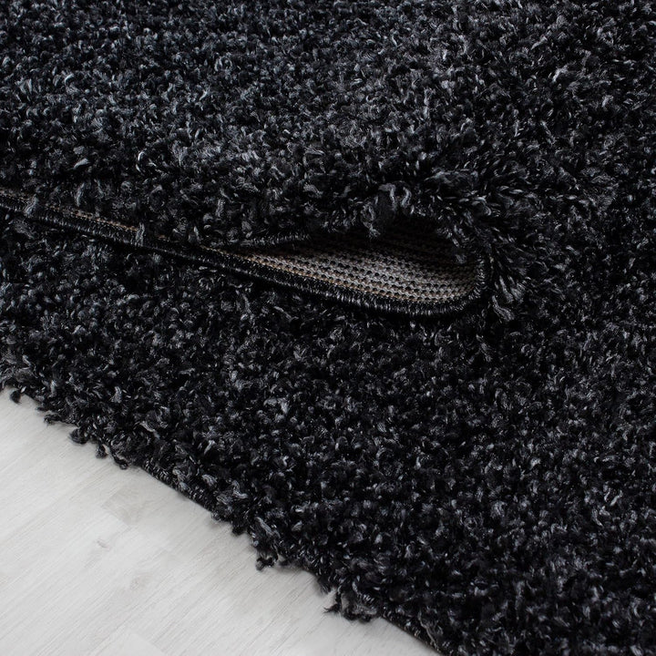 Carpetsale24 Teppich Wohnzimmer 120 cm Rund Anthrazit Shaggy Hochflor Einfarbig Modern Design - Rund