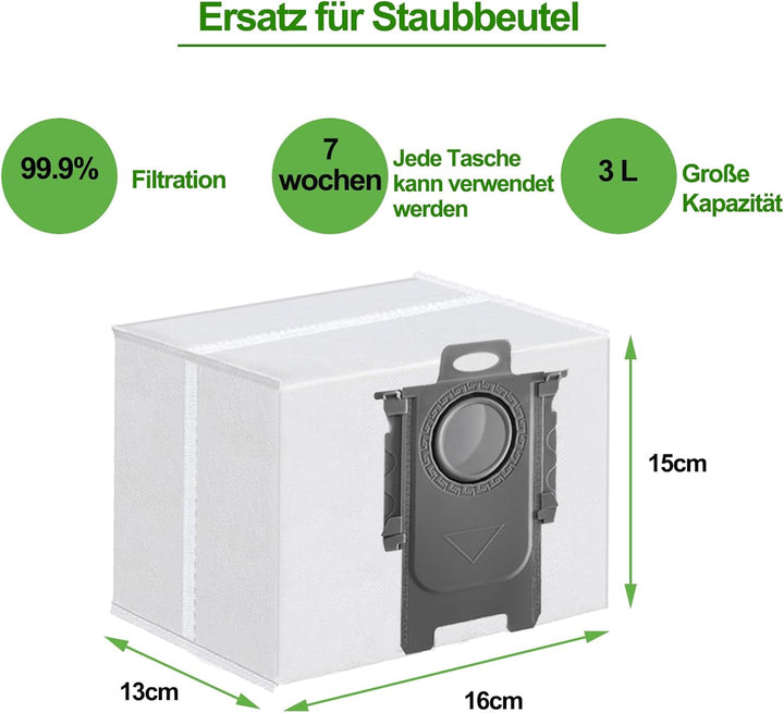 8 Stück Staubbeutel für Roborock Q7 M5+/ Q7 L5+/ Q10 S5+/ Q10 X5+/ S8+/ S8 Pro Ultra/ S7 MaxV Ultra/