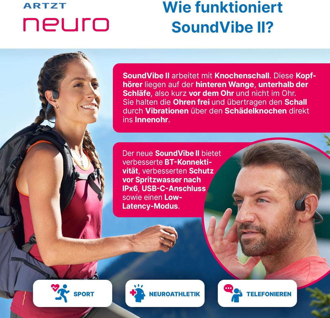 SoundVibe II Knochenschall-Kopfhörer | Kabellos | Wasserdicht IPX6 | USB-C | Low Latency | Leichtgew