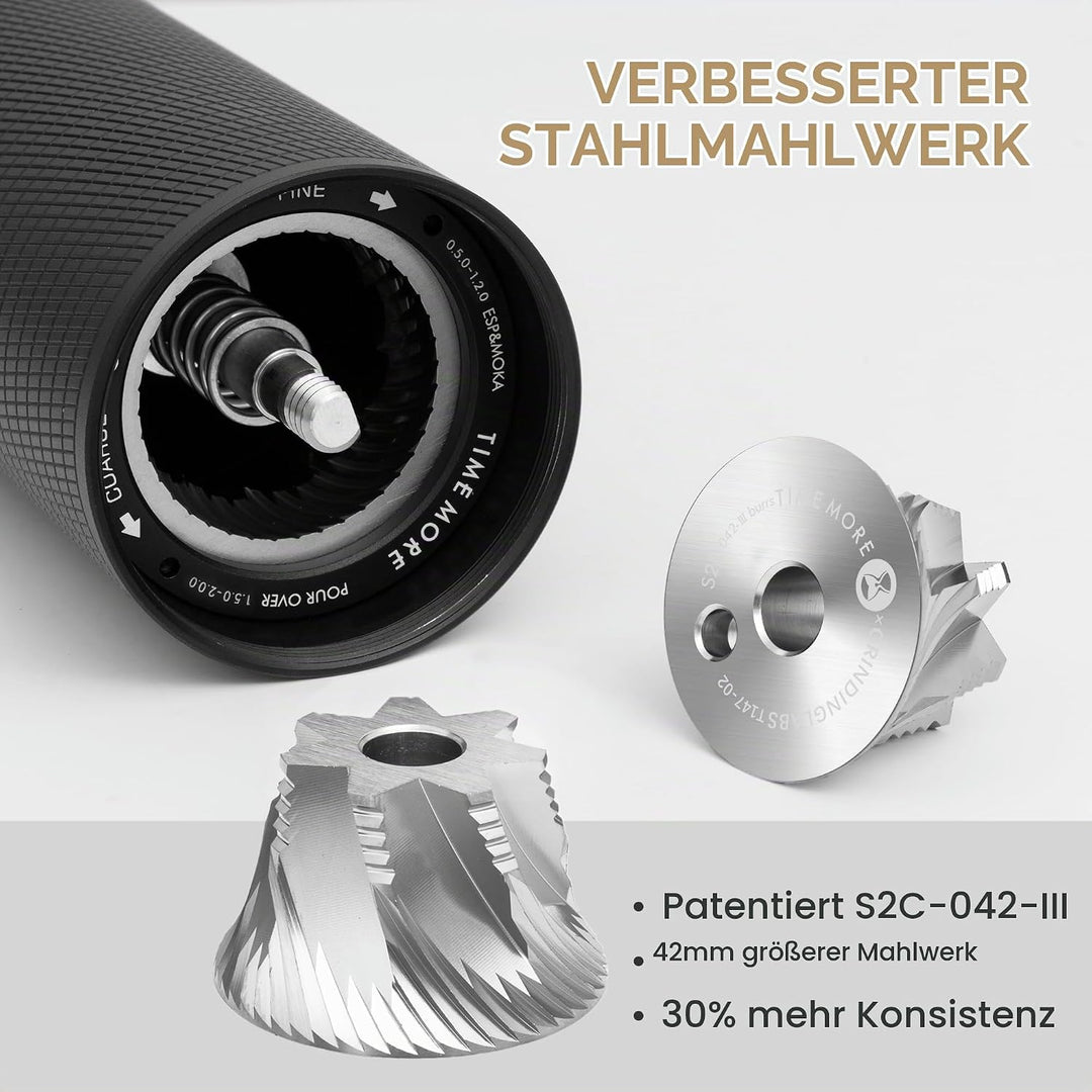 Timemore C5 ESP PRO Handkaffeemühle - 50 verstellbare Stufen, 42mm Edelstahl-Mahlwerk, Handkaffeemüh