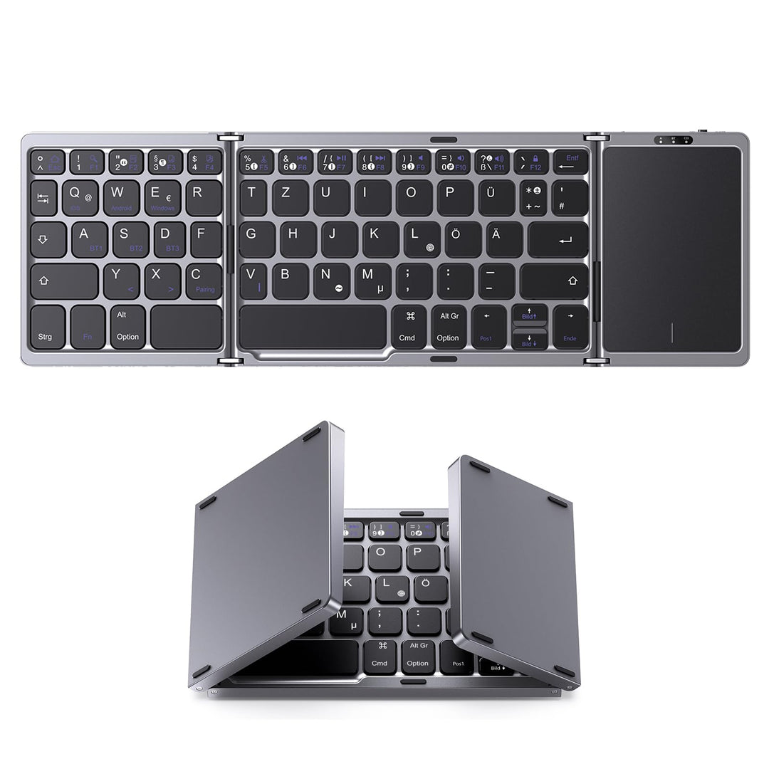 OMOTON Bluetooth-Faltbare-Tastatur, Kabellose Wiederaufladbare Klapptastatur mit Touchpad,3 Bluetoot