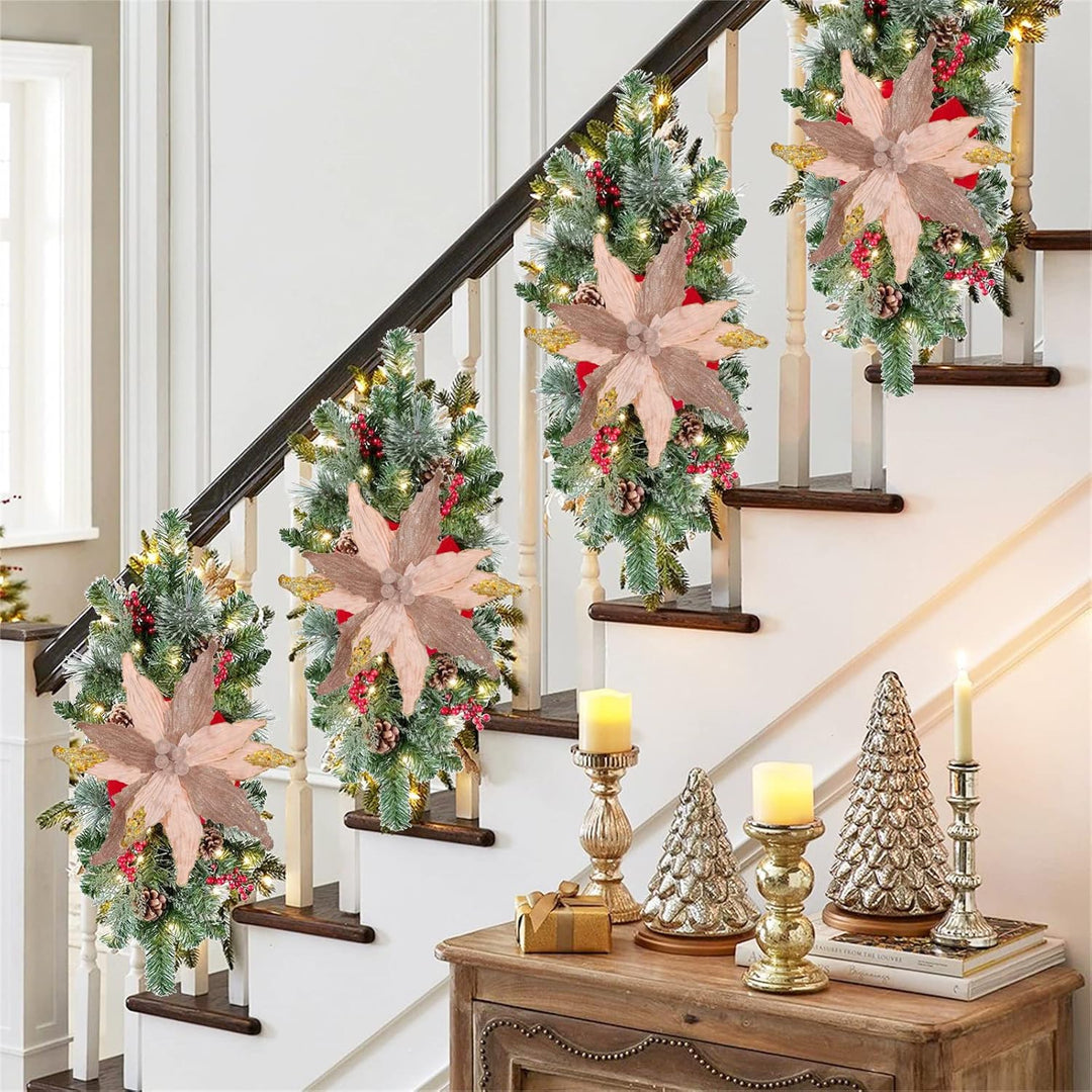 Briful 4 Stücke Weihnachtsstern Christbaumschmuck Kunstblumen Weihnachtsblumen Glitter Poinsettia Ku