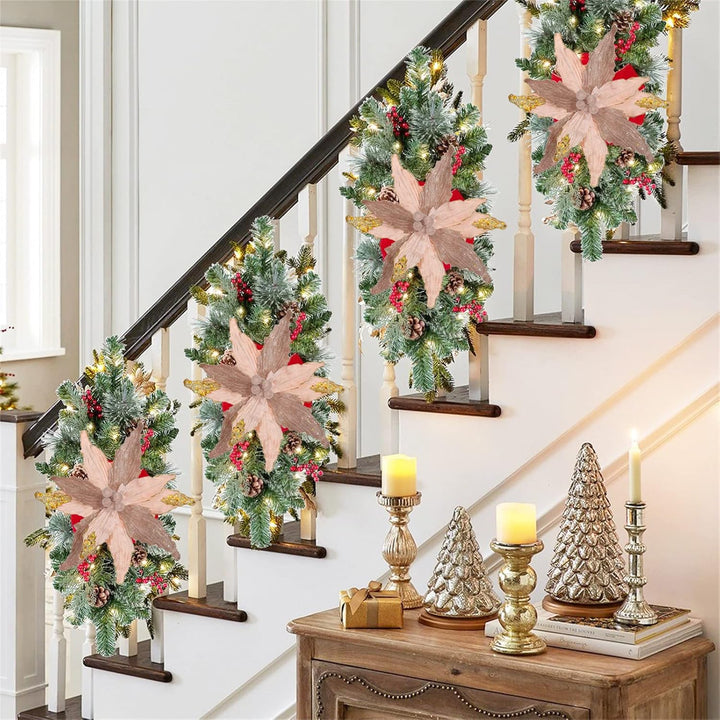 Briful 4 Stücke Weihnachtsstern Christbaumschmuck Kunstblumen Weihnachtsblumen Glitter Poinsettia Ku