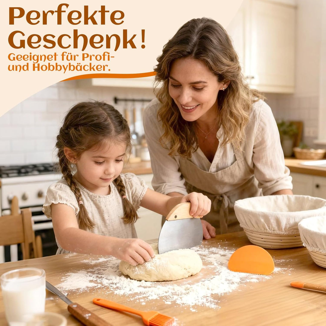 Gärkörbchen Für Sauerteig Starter Set, Gärkorb (23cm rund & 25cm oval),100% natürlichem Rattan, inkl