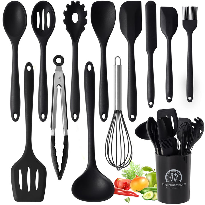 13 Stücke Küchen Kochutensilien Set, Silikon Küchenhelfer Set mit Utensilienhalter, Hitzebeständiger