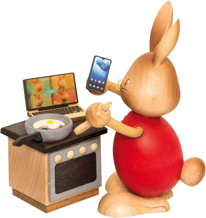 Drechslerei Kuhnert - Osterdekoration / Osterhase - Stupsi Hase Homeoffice - 12cm - aus Holz - Made