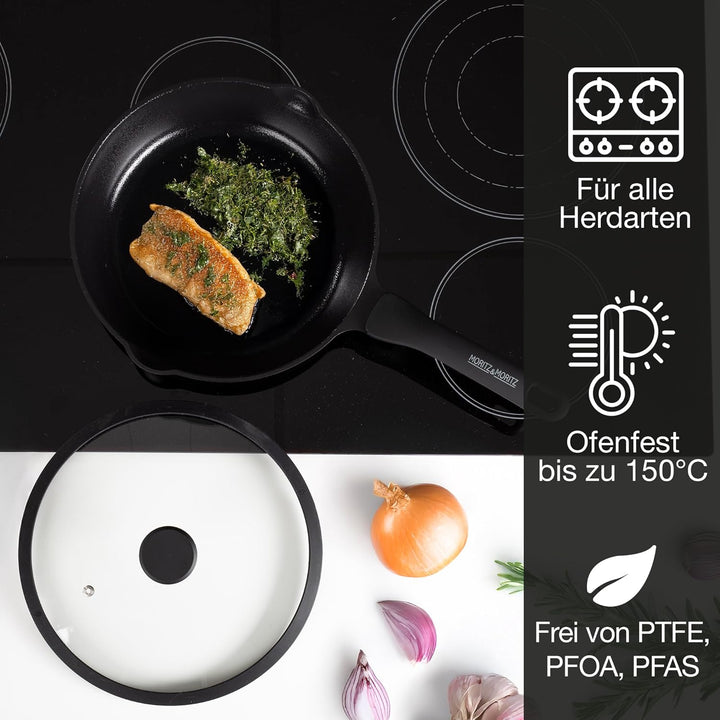 Moritz & Moritz Keramik Pfanne mit Deckel 26cm - frei von PFAS, PFOA & PTFE - Antihaft Bratpfanne 26