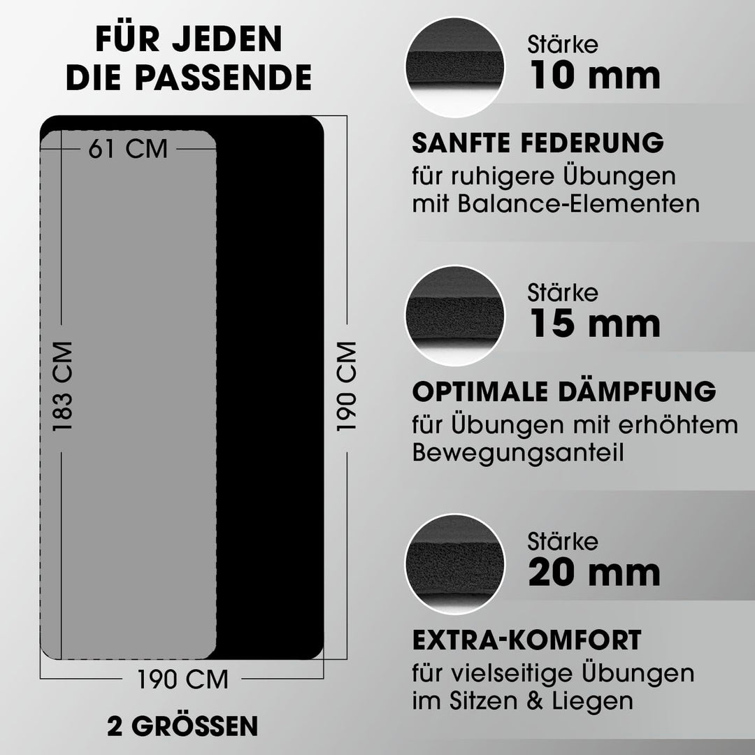 #DoYourFitness Fitnessmatte rutschfest | 183x61cm oder XXL 190x100cm | 0,8-2cm hoch | Gelenkschonend