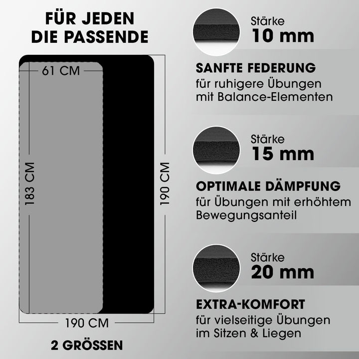 #DoYourFitness Fitnessmatte rutschfest | 183x61cm oder XXL 190x100cm | 0,8-2cm hoch | Gelenkschonend