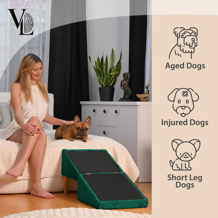VELORA H&amp;L Hunderampe Dunkelgrün - 2in1 Hundetreppe und Sitzhocker, Klappbare Einstiegshilfe für Sof