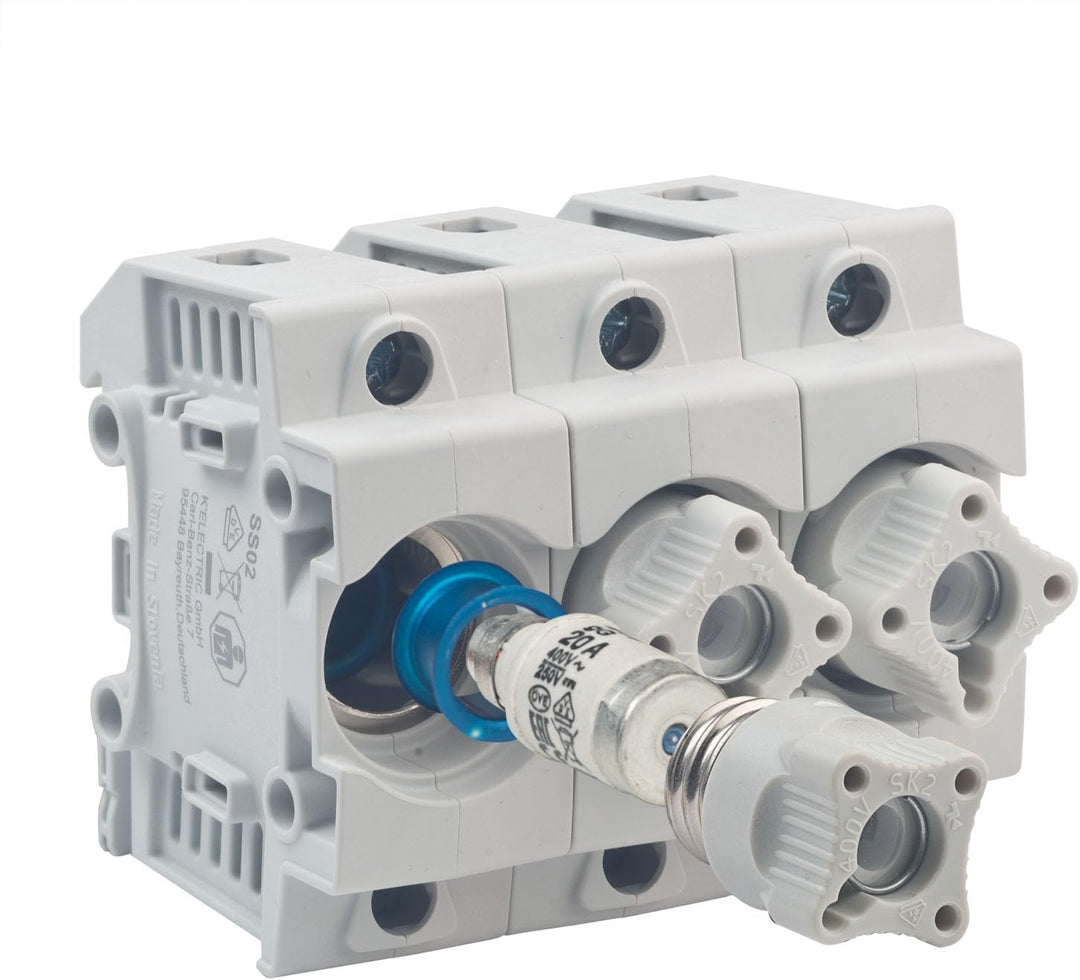 grenda-hammer® | Neozed Sicherungssockel mit Schraubkappen und 3x Schmelzsicherungen (D02-3x20 Ampèr