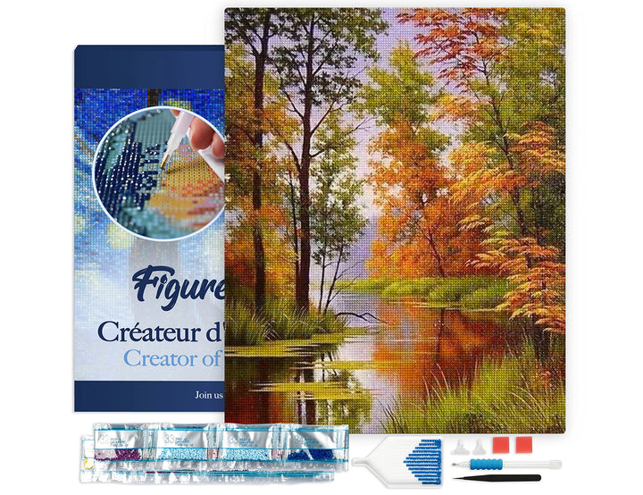 Figured'Art Diamond Painting Erwachsene 40x50cm Mit Rahmen Ganze Leinwand gespannt See im Herbst 5D