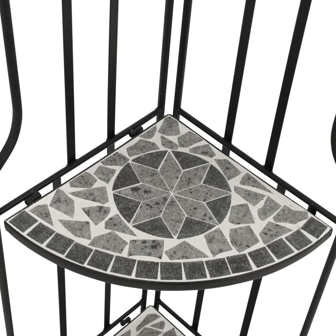 DEGAMO Gartenregal Eckregal Siena 38x36x142cm, Gestell Metall schwarz, Regalböden aus Keramik in Mos