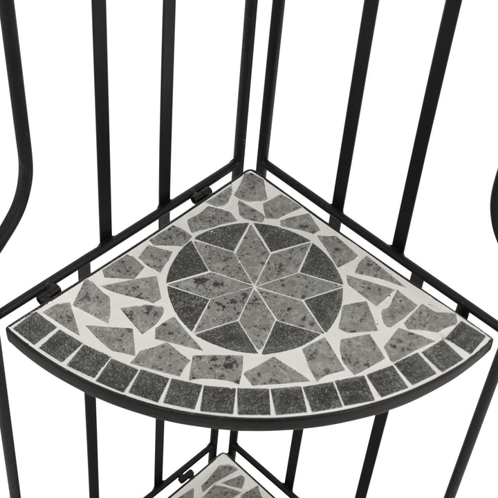 DEGAMO Gartenregal Eckregal Siena 38x36x142cm, Gestell Metall schwarz, Regalböden aus Keramik in Mos