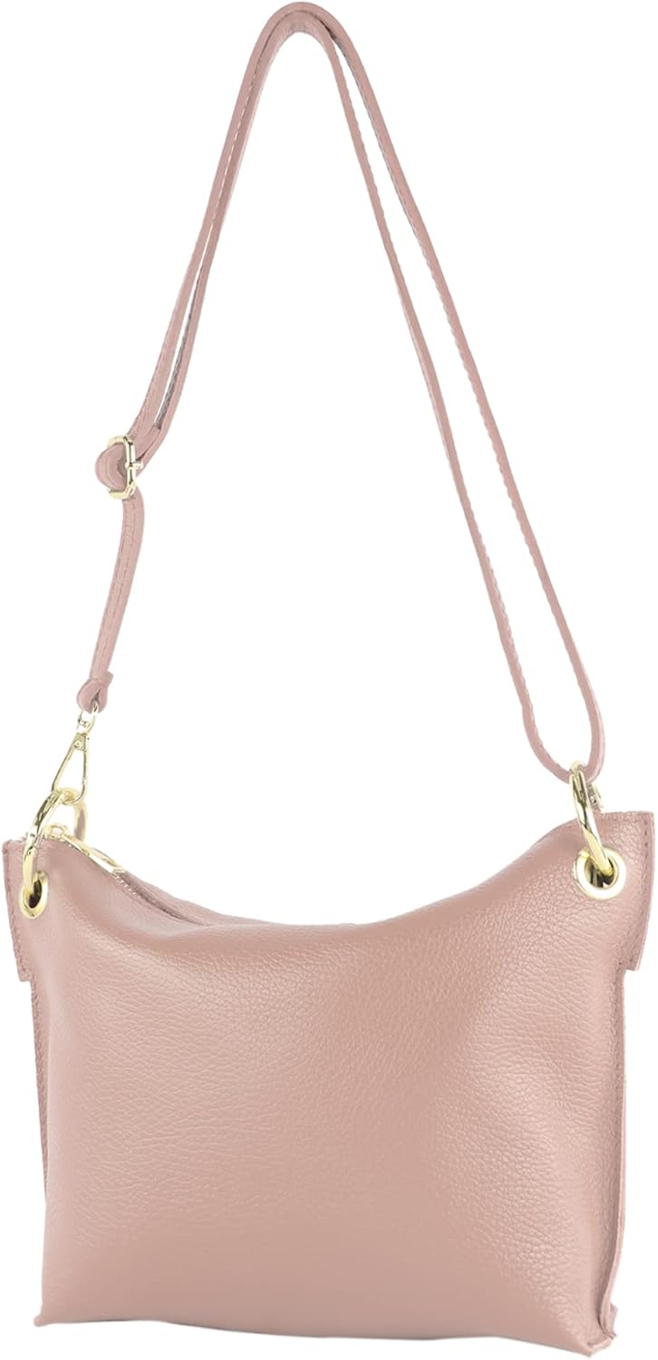 modamoda de T243 Damen Leder Umhängetasche Schultertasche handmade in Italy Rosabeige, Rosabeige