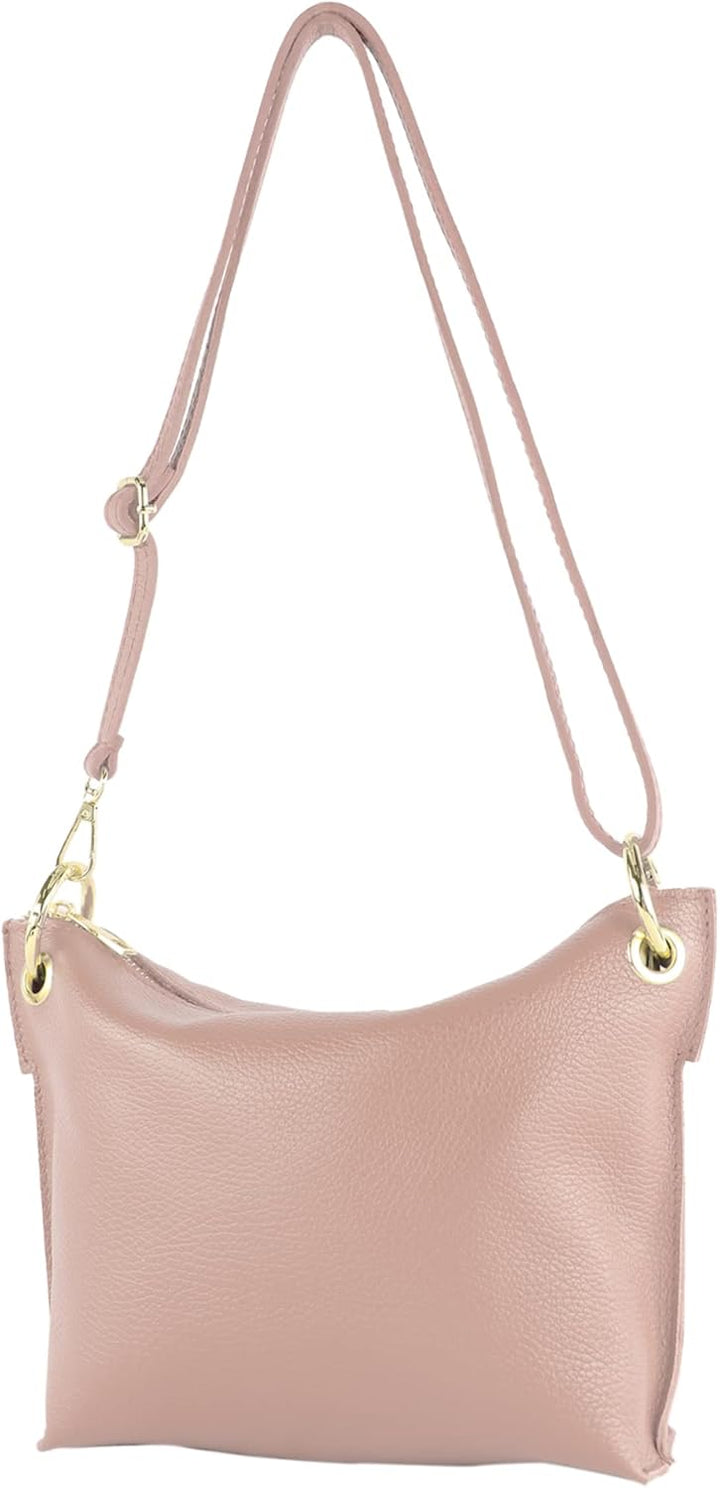 modamoda de T243 Damen Leder Umhängetasche Schultertasche handmade in Italy Rosabeige, Rosabeige
