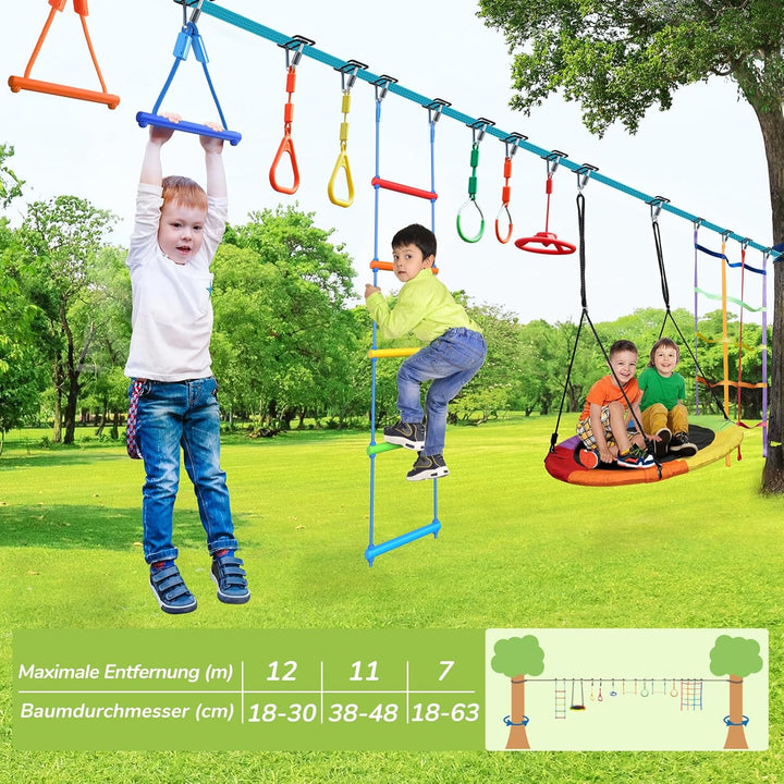 Hapfan 15M Ninja Slackline Kinder Nestschaukel Outdoor Set mit Seilrolle, Ninja Warrior Parcours Kin