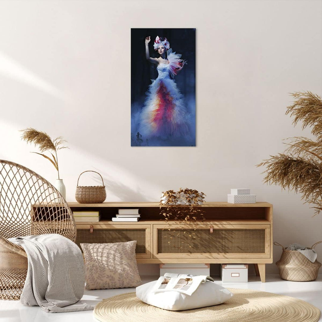 Bilder auf Leinwand 55x100cm Leinwandbild mit Rahmen Frau Geheimnis Nacht Wald Gross Wanddeko Bild S