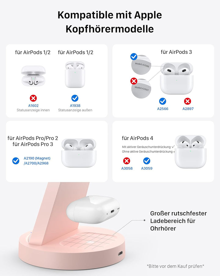 3 in 1 iPhone Ladestation Kabelloses Ladegerät für Apple - Wireless Charger für iPhone 16 15 14 13 1