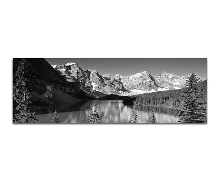 Paul Sinus Art Leinwandfoto als Panorama SCHWARZ/Weiss 120x40cm Nationalpark Berge Waldsee Bäume Sch