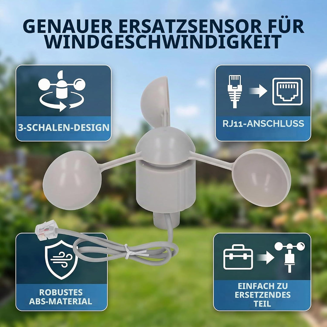 Windbecher, 3 Becher Windmessdetektor, Windgeschwindigkeitssensor-Anemometer mit RJ11-Anschluss, WH2