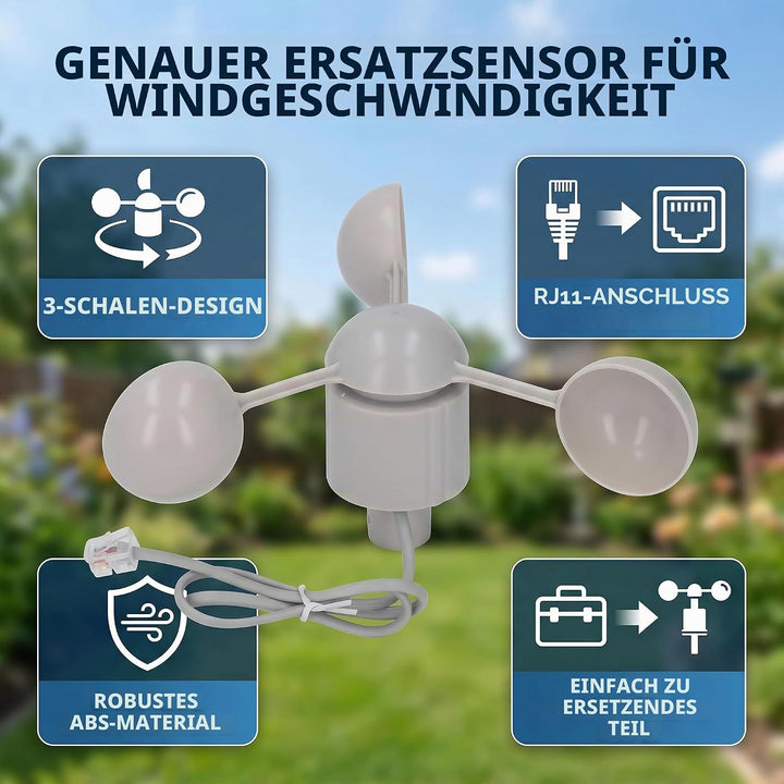 Windbecher, 3 Becher Windmessdetektor, Windgeschwindigkeitssensor-Anemometer mit RJ11-Anschluss, WH2