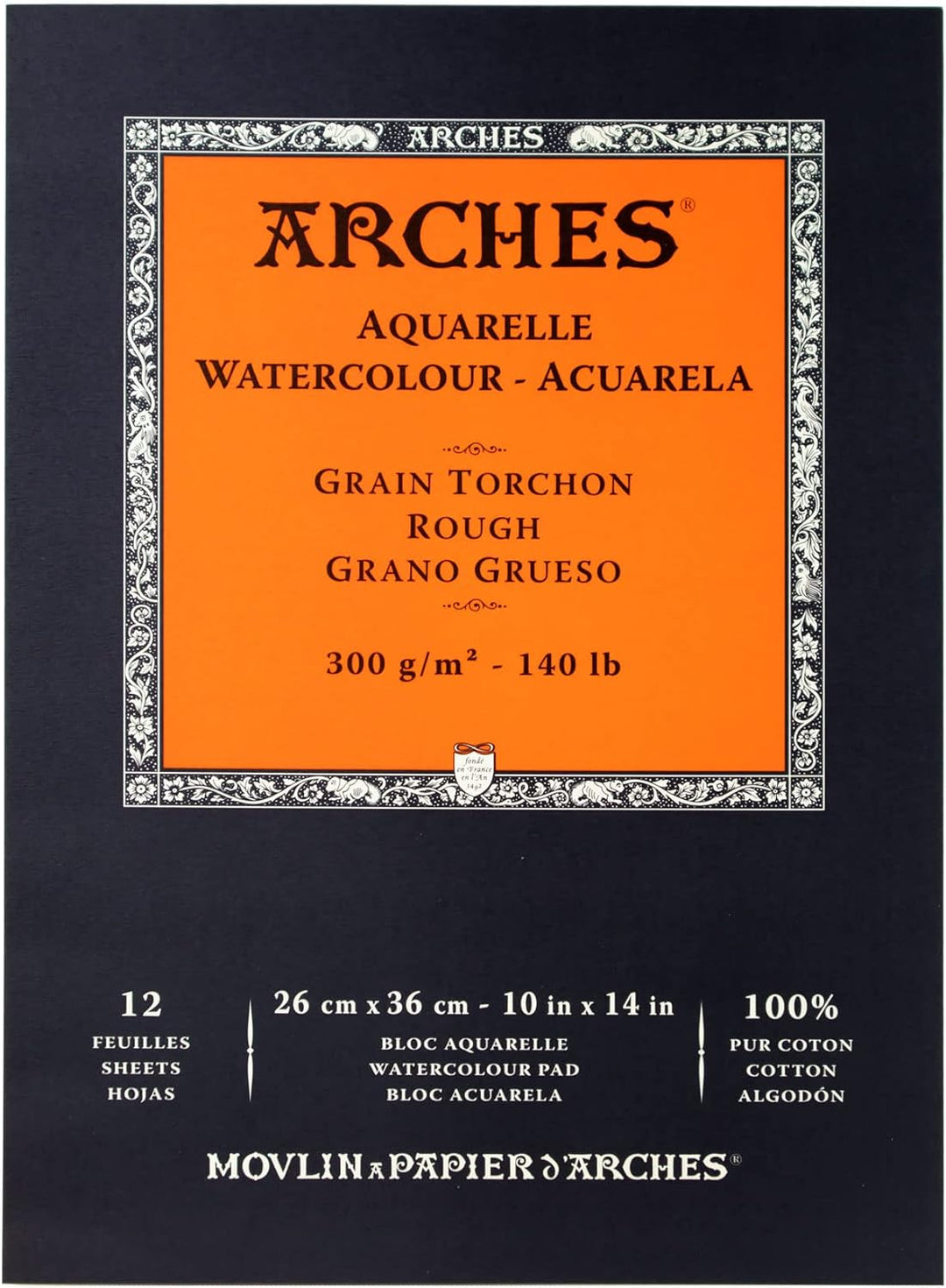 Arches 1795103 Aquarellpapier im Block (26 x 36 cm, Kopfgeleimt, 300g/m² Feinkorn) 12 Blatt naturwei