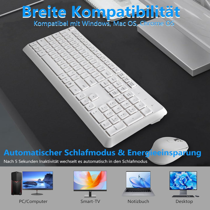 Drahtlose Tastatur und Maus Combo,US-Layout(QWERTY) leise und weiche 2.4G Full-Size Computer Tastatu
