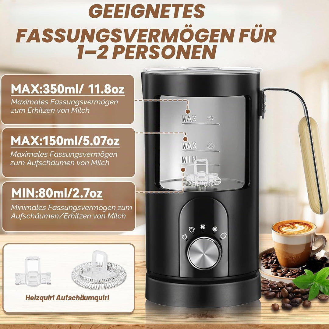 Milchaufschäumer Elektrisch 5-in-1, 350ml Fassungsvermögen, Heisser & kalter Milchschaum, Milch erwä